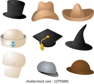 Various hats illustration clipart icons color set