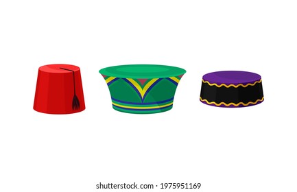 Various Headdress with Fez and Arabian Skullcap Vector Set