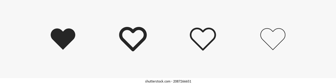 Various heart icon set. Heart isolated on white background. Vector black heart