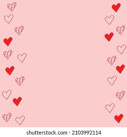 Various hearts on pink background