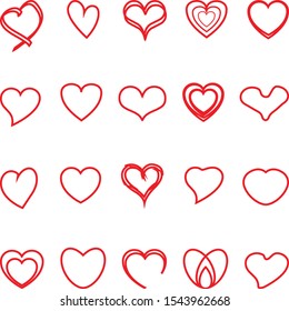 Various hearts in red collection