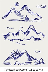 Various high mountain peaks  Doodle style