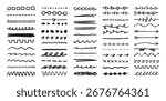 Various highlighter and underline lines set. graphic elements drawing free brush. Doodle strokes and markers. Vector illustration