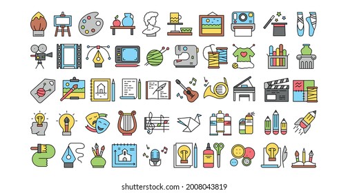 Various hobbies icons selection on white background - Vector illustration