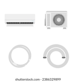 Various home appliances set_Illustration of air conditioner, outdoor unit, drain hose, exhaust duct.