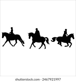 Various Horse Raiding silhouette vector art illustration