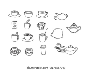  Various hot drink icons (transparent background) Comical handwritten person vector, warm line drawing