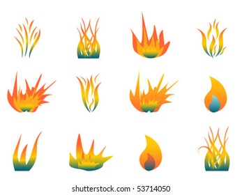 Various hot flames on white