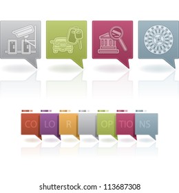 Various Hotel Icons, To Illustrate Different Features And Services (from Left To Right, Top To Bottom): Video Surveillance Of Hotel Lobby, Limousine Service, Place Of Interest, Casino