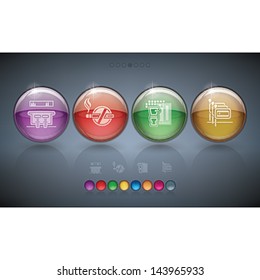 Various hotel, stuff & hotel services icons, pictured here from left to right: Hotel Bar, No Smoking Rooms, Bathroom with Shower, Spanish-speaking staff available.