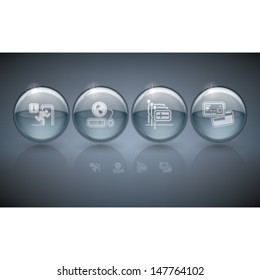 Various hotel, stuff & hotel services icons, pictured here from left to right: Emergency Information, Internet Access, Swidish-speaking staff available, Credit Cards re Accepted. 