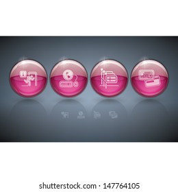 Various hotel, stuff & hotel services icons, pictured here from left to right: Emergency Information, Internet Access, Swidish-speaking staff available, Credit Cards re Accepted. 