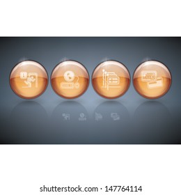 Various hotel, stuff & hotel services icons, pictured here from left to right: Emergency Information, Internet Access, Swidish-speaking staff available, Credit Cards re Accepted. 