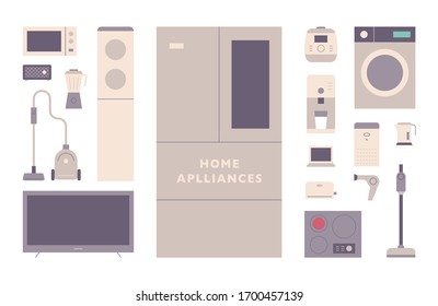 Various household appliances collection. flat design style minimal vector illustration.