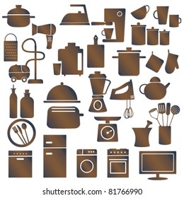 Various household appliances and kitchen utensils