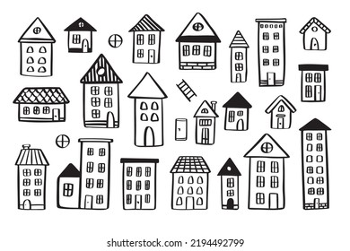  Various houses doodle set. vector hand drawn doodle style. Vector illustration