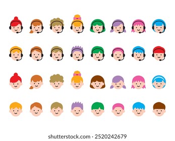 Various human face counselor icon graphic illustration for customer center and consultation