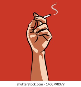 Various human hand movements with colored backgrounds. A flat illustration of a hand vector by holding a cigarette.
