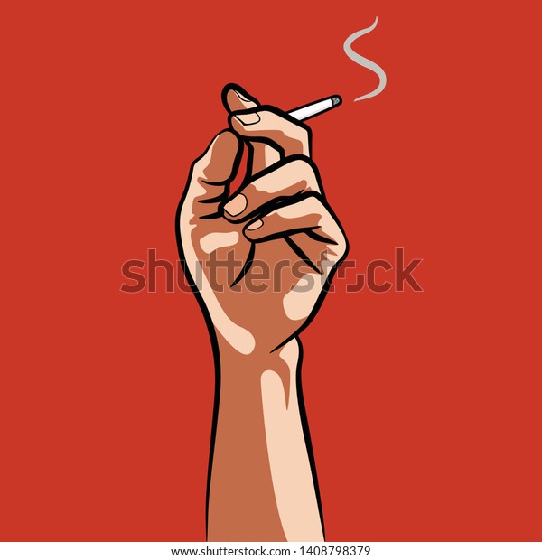 色と背景を持つさまざまな人間の手の動き タバコを持つ手のベクター画像の平らなイラスト のベクター画像素材 ロイヤリティフリー Shutterstock