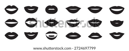 Various human lips silhouette icons set includes different shapes facial expression mouth smiling neutral pout vector
