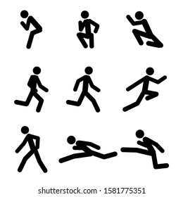 Various Human Man People Walking Running Runner Poses Postures Ways Stick Figure Stick man Pictogram Icons