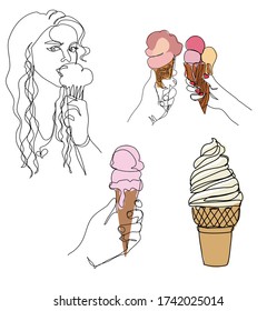 Various ice cream doodles vector set line art illustration 