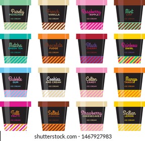 Various Ice Cream Flavours in Black Tubs