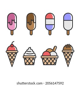 Various Of Ice Cream Variant Vector Set, Popcicle, Cone, Gelato