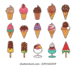 Various ice cream vector hand-drawn illustration