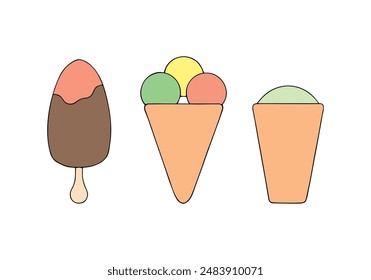 Various ice creams in doodle style for cafe logos, ice cream stalls.