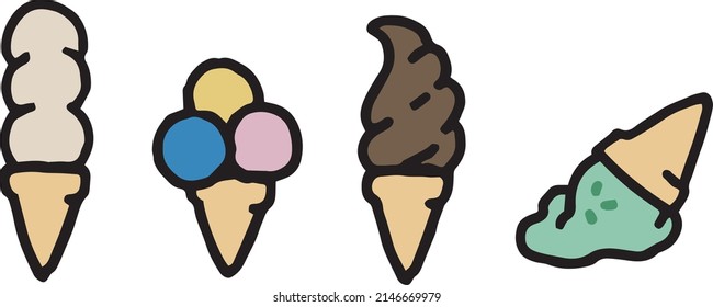 various icecream cone illust and mint chocho