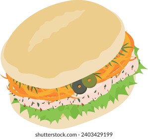 The various icon of delicious and cute ciabatta sandwich with carrot rappe and chicken salad