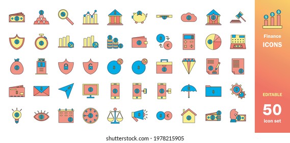 Various icon designs from the filled outline are suitable for various financial needs and various other administrative needs
