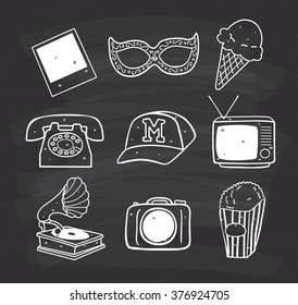 various icon on chalkboard  background