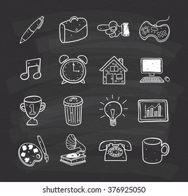 various icon on chalkboard  background