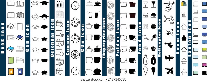Various icon set such as book, cap, cup and more. Eps 10 icon set.