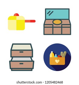 various icon set. vector set about dresser, groceries, drawers and pot icons set.