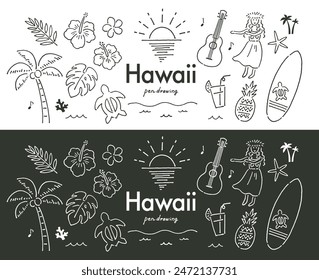 Various icon sets in Hawaii pen drawing