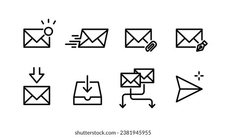 Various icon sets for sent, received, unread, attachment, sorting, etc. Variable line width
