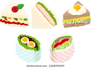 The various icons of delicious and cute side dish bread with tomato and cheese and egg and basil and cutlet and lettuce and avocado and bacon and meat