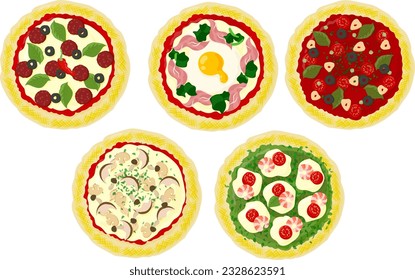 The various icons of delicious pizza such as Diavola and Bismarck and Siciliana and Boscaiola and Genovese