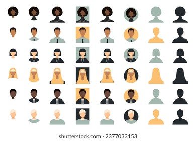Various icons of different people. Modern color design.	