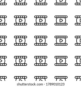 varios iconos, patrón de película con botón de reproducción