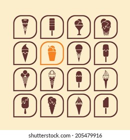  Various icons with ice cream. Vector.  EPS-10 (non transparent elements,non gradient)  