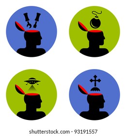 various icons of open human head