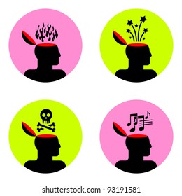 various icons of open human head