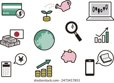 Various icons related to asset management