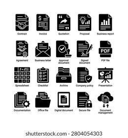 Various icons representing business documents