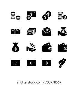 Various icons representing coins and banknotes