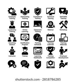 Various icons representing training, development, and educational concepts.